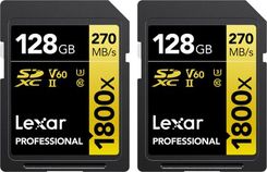 Zdjęcie 2x LEXAR PROFESSIONAL 1800X KARTA PAMIĘCI SDXC 128GB ZAPIS 180MB/s ODCZYT 270MB/s UHS-II U3 V60 - Płock
