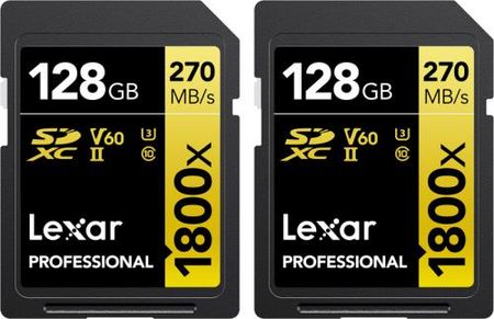 2x LEXAR PROFESSIONAL 1800X KARTA PAMIĘCI SDXC 128GB ZAPIS 180MB/s ODCZYT 270MB/s UHS-II U3 V60