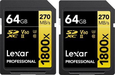 2PACK LEXAR PROFESSIONAL 1800X KARTA PAMIĘCI SDXC 64GB ZAPIS 180MB/s ODCZYT 270MB/s UHS-II U3 V60
