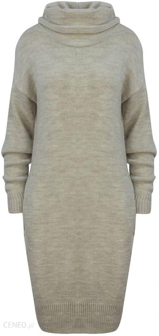 Dzianinowa sukienka sweter golf BASIC MIDI (BEŻOWY) - Ceny i opinie -  