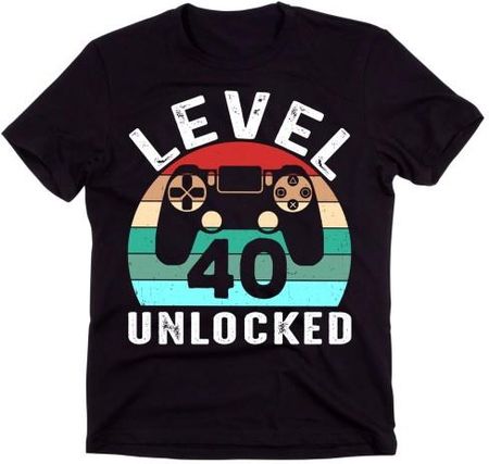 męska koszulka na czterdziestkę - 40 URODZINY 40 level unlock