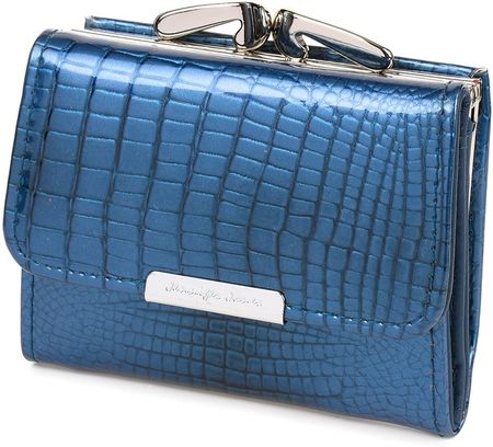 Niebieski mały portfel damski skórzany portmonetka lakier bigiel F61
