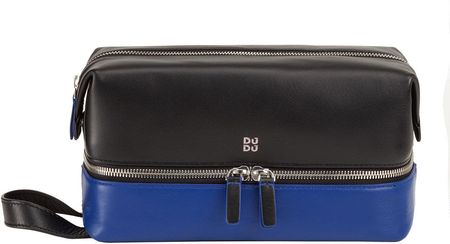 DUDU Makeup Bag Travel Toiletries Bag Leather Cosmetic Case with Handle and Double Zipper Compartment