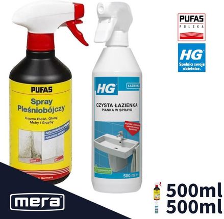 Zestaw do czyszczenia łazienek - Pufas spray pleśniobójczy 0,5l + HG czysta łazienka - pianka 500 ml