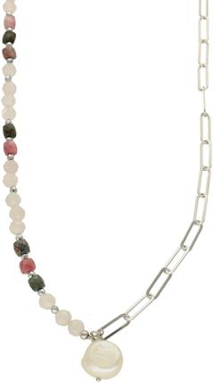 Diament Naszyjnik damski kolorowe kamienie naturalne turmalin, perła, kwarc różowy