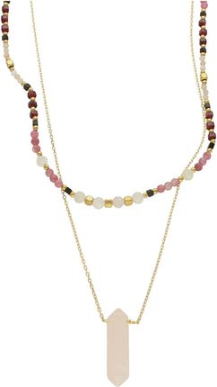 Diament Naszyjnik damski kolorowe kamienie naturalne kwarc różowy, opal, granat, turmalin