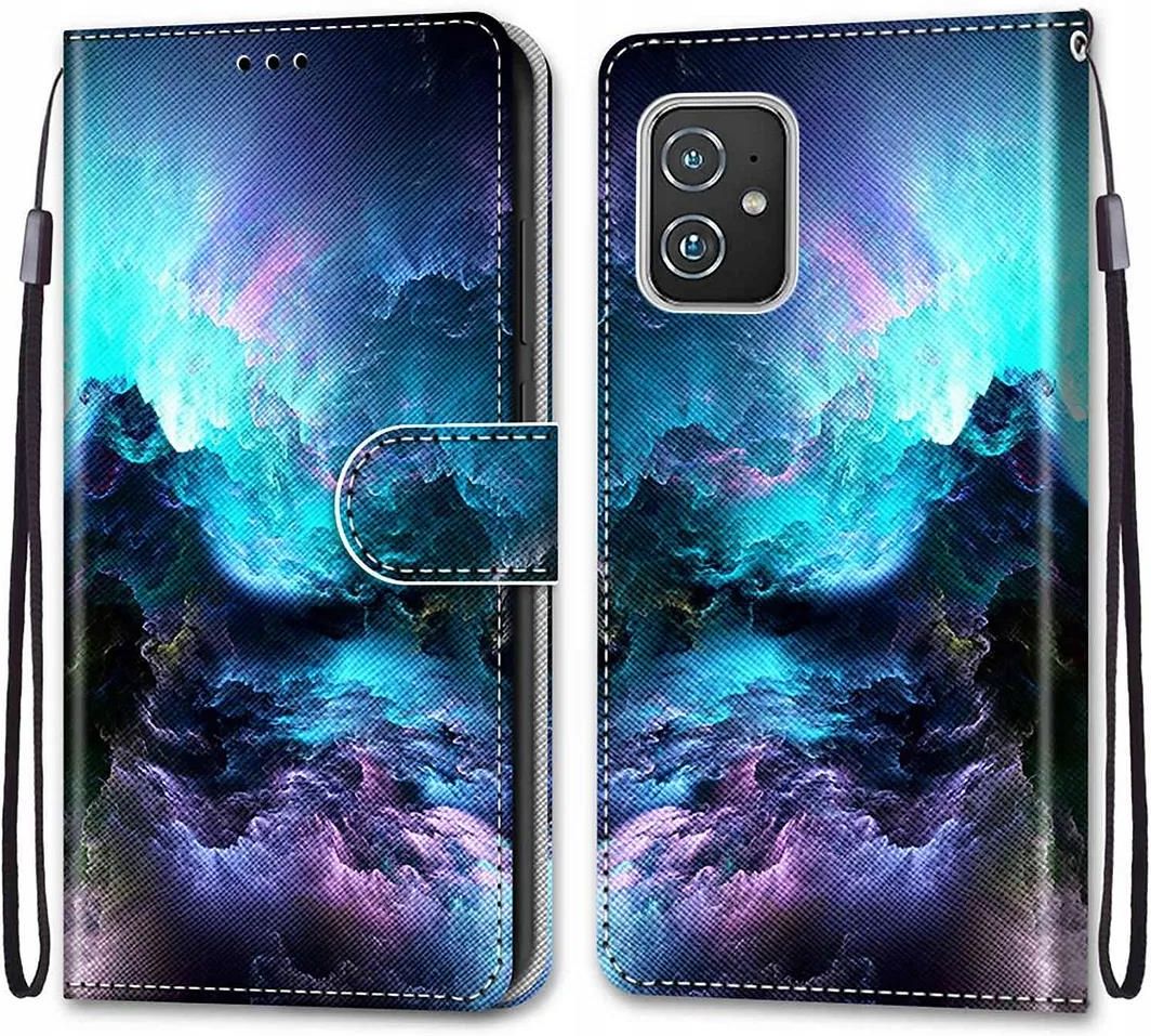Custodia a portafoglio per Asus Zenfone 8 ZS590KS, in fibra di carbonio PU + TPU, custodia ibrida antiurto a portafoglio con cinturino, cavalletto