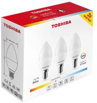 Żarówka LED świeczka E14 4,7W neutralny biały (nw) 3szt. - Toschiba 00168873