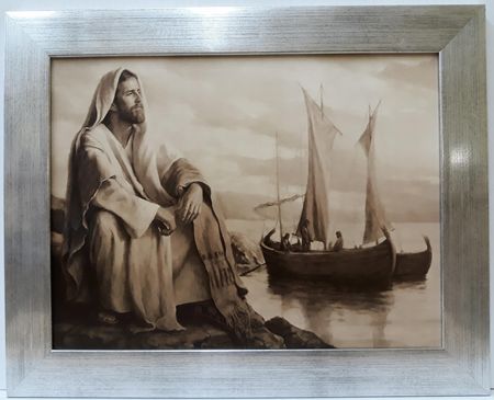 Święty Obraz Religia 40X50 Jezusa Przy Łodzi Sepia