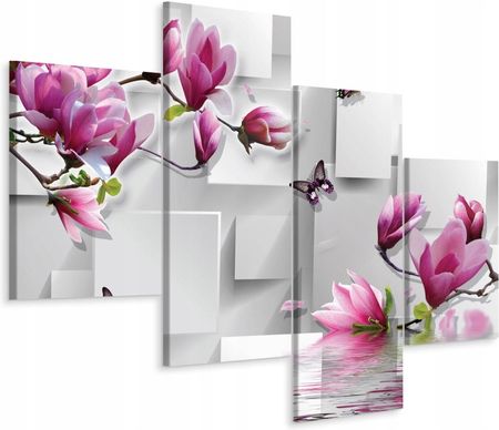 Obraz 4 Częściowy Kwiaty Motyle Efekt 3D 80x50