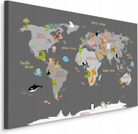 Obraz dla Dzieci Mapa Świata Zwierzątka 3D 40x30