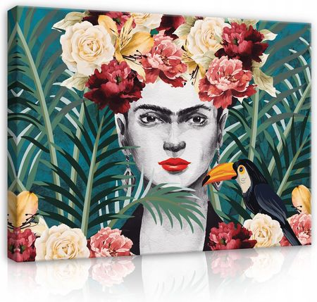 Obraz Na Płótnie Frida Kahlo Liście Kwiaty 100x70