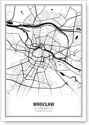 Wrocław Mapa Czarno-biała plakat B2 50x70cm #195