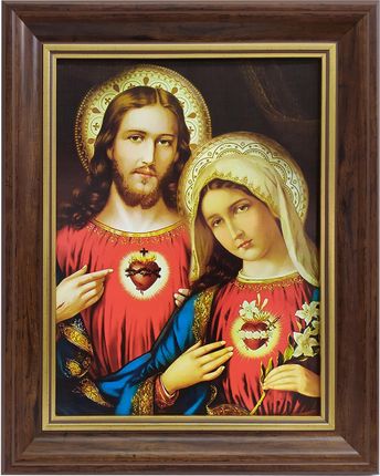 Obraz Serce Maryi i Jezusa rama drewno brąz 40x50