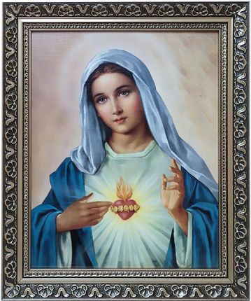 Święty Obraz Z Szybą 25X30 Otwarte Serce Maryi