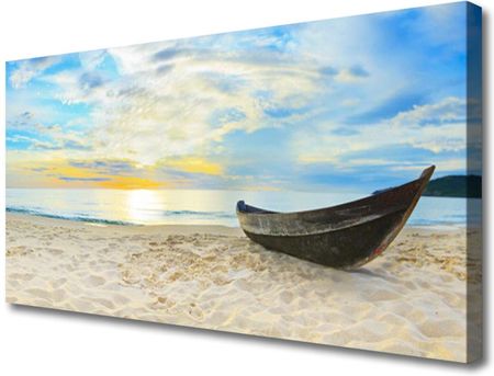 Obraz na Płótnie Łódka Plaża Morze Piasek 140x70