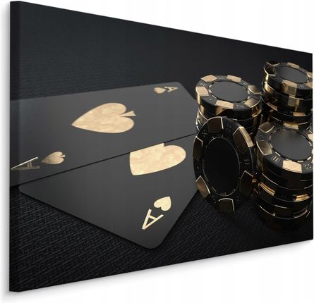 Obraz Ścienny Czarne Karty Żetony Poker 3D 120x80
