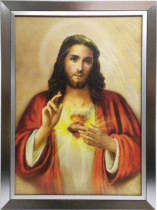 Obraz W Srebrnej Ramie 60X80 Otwarte Serce Jezusa