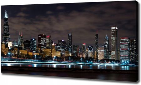 Duży foto obraz na płótnie Chicago nocą 120x60 cm