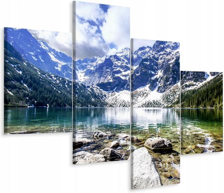 Obraz Tetraptyk Góry Jezioro Las Skały 3D 120x75