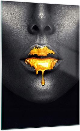 Obraz na szkle 70x100 złoto usta czerń