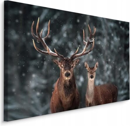 Obraz do Salonu Jelenie Śnieg Zima Drzewa 120x80