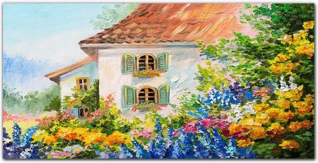 Obraz na płótnie Wieś kwiaty dom przyroda 100x50