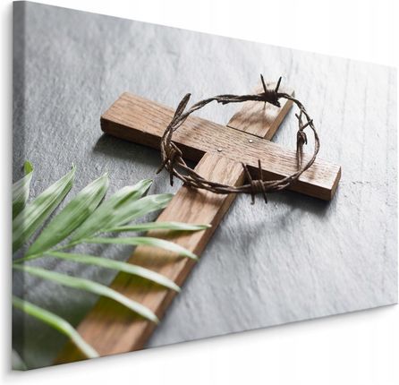 Obraz Drewniany Krzyż Korona Cierniowa 3D 100x70