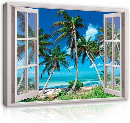 Obraz Okno 3D Na Płótnie Plaża Morze Palmy 80x60