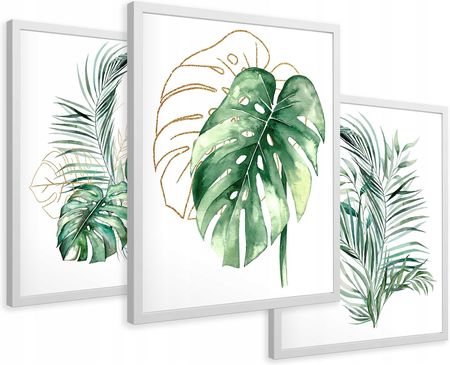 Obrazy w ramie liście monstera palma złote 43x99
