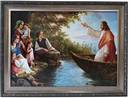 Obraz W Srebrnej Ramie 62X82 Jezusa Na Łodzi Jezus