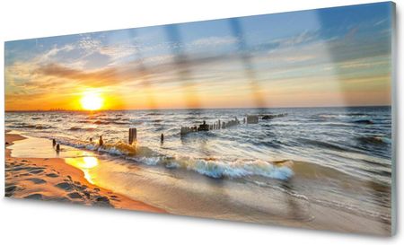 Obraz na Szkle Morze Zachód Słońca Plaża 125x50