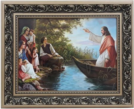 Obraz W Złotej Ramie 42X52 Jezus Na Łodzi Religia