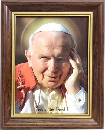 Obraz Papież Jan Paweł 2 rama drewniana brąz 40x50