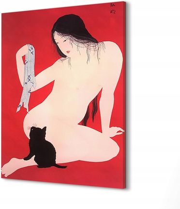 Obraz canvas do pokoju 60x80 Naga kobieta z kotem