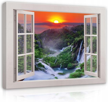 Obraz Okno 3D Na Płótnie Wodospad Widok XXL 120x80