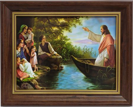 Obraz Pan Jezus Na Łodzi rama drewniana brąz 40x50