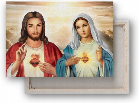 Obraz na płótnie Serce Jezusa Serce Maryi 10x15 cm