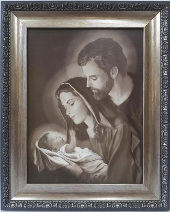 Obraz W Srebrnej Ramie 42X52 Świętej Rodziny Sepia