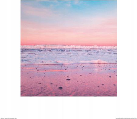 Różowa plaża zachód słońca fala reprodukcja 40x40