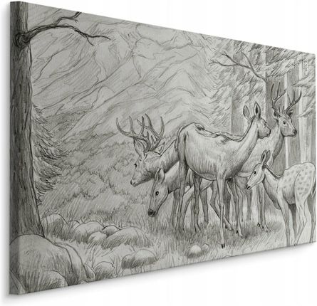 Obraz do przedpokoju jelenie Sarny szkic 120x80
