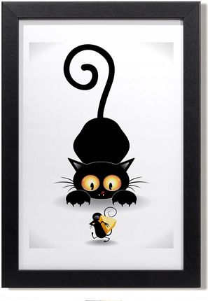 Obraz w ramie na ścianę Kot i mysz grafika 20x30