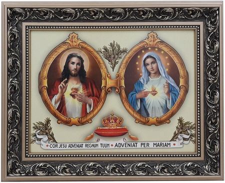 Obraz W Złotej Ramie 42X52 Serce Jezusa I Maryi