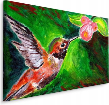 Obraz akwarela ptak koliber kwiat do salonu 120x80