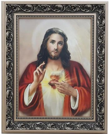 Obraz Religijny W Złotej Ramie 42X52 Serce Jezusa