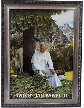Obraz W Srebrnej Ramie 62X82 Papieża Jana Pawła II