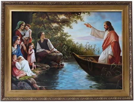Obraz W Złotej Ramie 72X112 Jezus Uczący Na Łodzi