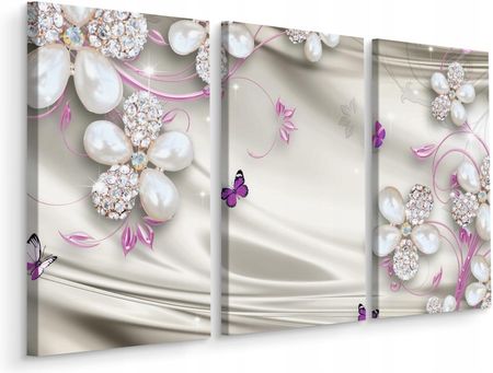 Obraz Tryptyk Kwiaty Motyle Biżuteria 3D 60x40