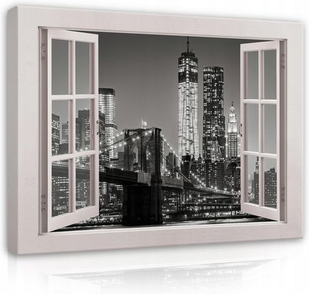 Obraz Okno 3D Na Płótnie Miasto Nocą Most 120x80