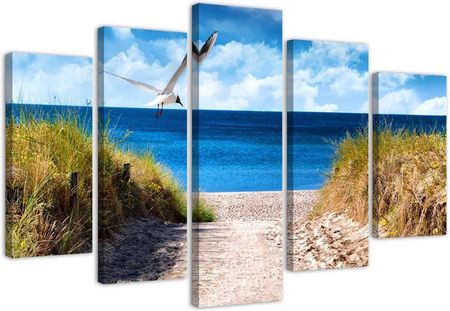 Obraz Tryptyk Pejzaż Morze Plaża Trawy 150x100